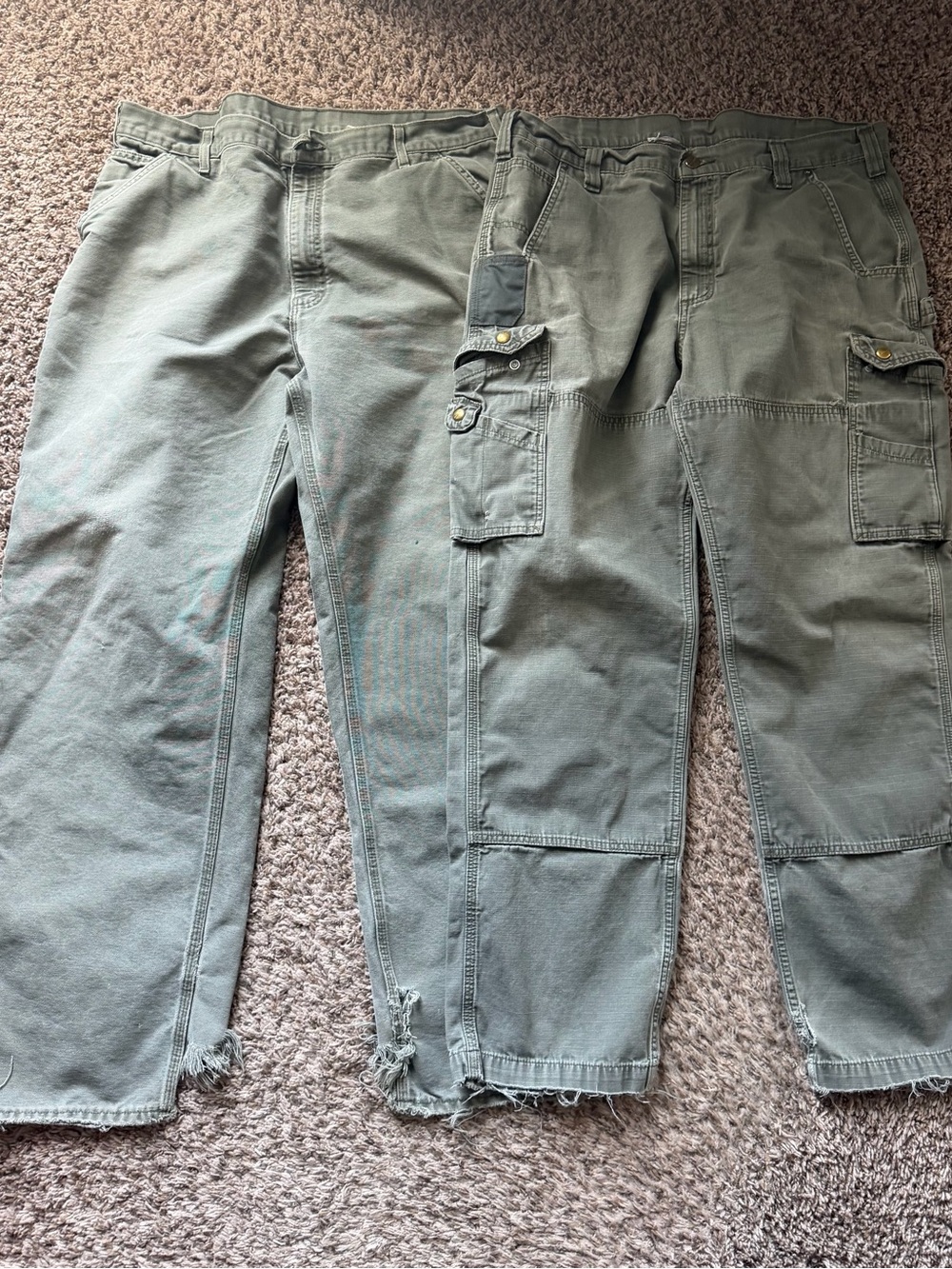 Lot of 2 Carhartt Distressed Workpants 40x34 Green Double Knee Cargo Carpenter